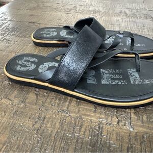 SOREL Ella II Black Leather Strap Comfort Sandals Womens Size 9 Excellent